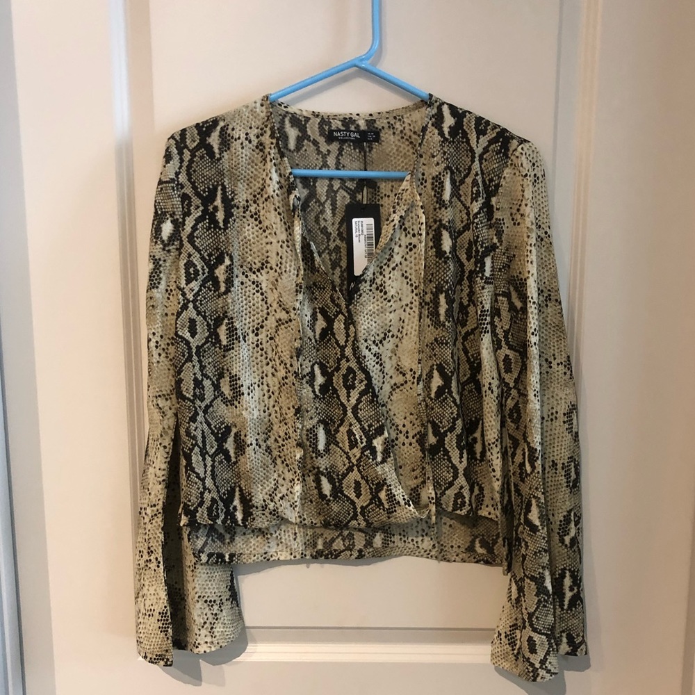 Nastygal Snake Bell Sleeve Surplice Blouse